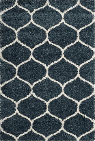 SAFAVIEH Hudson Shag Collection Area Rug - 8' x 10', Slate Blue & Ivory, Trellis Design, Non-Shedding & Easy Care, 2-inch Thick Ideal for High Traffic Areas in Living Room, Bedroom (SGH280L) in Saudi Arabia