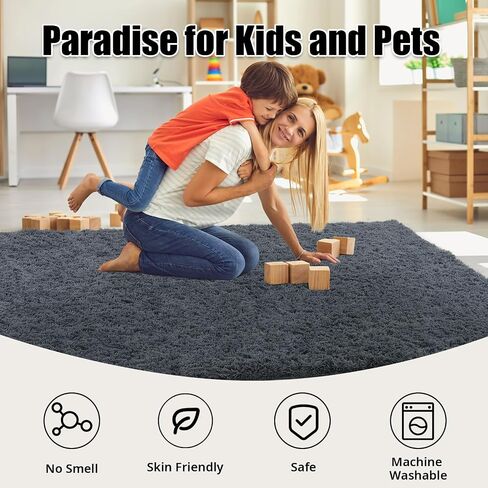 HOMBYS Fluffy Area Rug 10x14 ft for Living Room, Large Soft Shaggy Faux Fur Carpet for Bedroom, Non-Skid Plush Fuzzy Rug for Kids Playroom Home Decor, Black in Saudi Arabia