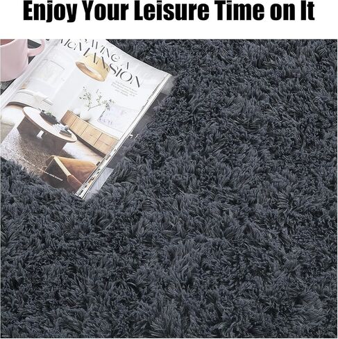 HOMBYS Fluffy Area Rug 10x14 ft for Living Room, Large Soft Shaggy Faux Fur Carpet for Bedroom, Non-Skid Plush Fuzzy Rug for Kids Playroom Home Decor, Black in Saudi Arabia