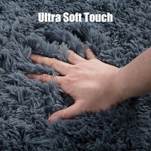 HOMBYS Fluffy Area Rug 10x14 ft for Living Room, Large Soft Shaggy Faux Fur Carpet for Bedroom, Non-Skid Plush Fuzzy Rug for Kids Playroom Home Decor, Black in Saudi Arabia