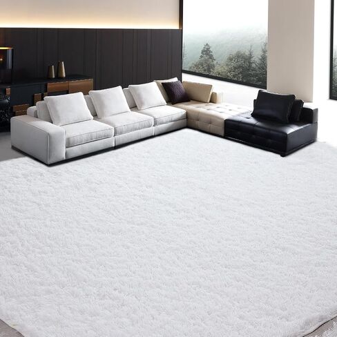 HOMBYS Fluffy Area Rug 10x14 ft for Living Room, Large Soft Shaggy Faux Fur Carpet for Bedroom, Non-Skid Plush Fuzzy Rug for Kids Playroom Home Decor, Black in Saudi Arabia