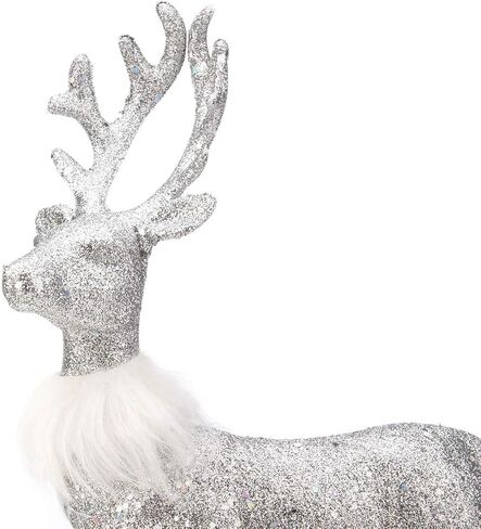 ARCCI Christmas Reindeer Figurine Decorations 2 Pack, 12.6" Standing Glitter Deer Statues Holidays Ornaments, Xmas Elk Table Centerpiece Home Decor, Silver in Saudi Arabia