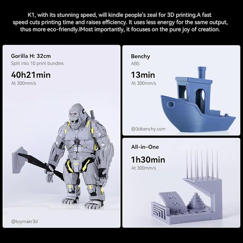 Creality K1 Speedy 3D Printer, 600mm/s High Speed, Core XY, Faster and Smarter with 32mm³/s Flow,Auto Leveling,Self-Test,Solve Ringing G-Sensor,Fast Cooing,Die-cast Frame 220x220x250mm in Saudi Arabia