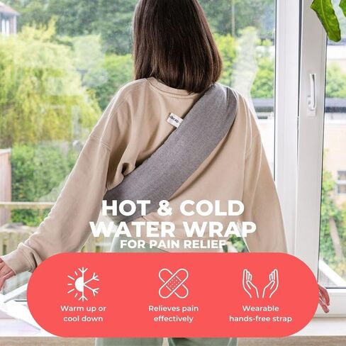 Ribcap Hot and Cold Water Wraps for Pain Relief | Light Grey | Hot Water Bottle with Cover | Extensive Coverage | Hands Free Strap | Lasting Heat & Cold | Leak Proof in Kuwait