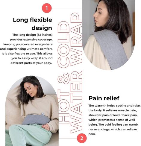 Ribcap Hot and Cold Water Wraps for Pain Relief | Light Grey | Hot Water Bottle with Cover | Extensive Coverage | Hands Free Strap | Lasting Heat & Cold | Leak Proof in Kuwait