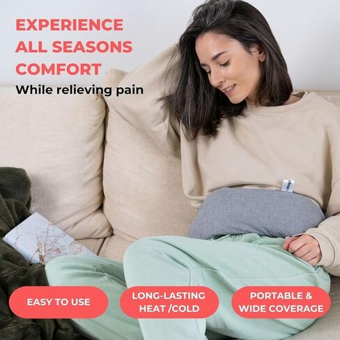 Ribcap Hot and Cold Water Wraps for Pain Relief | Light Grey | Hot Water Bottle with Cover | Extensive Coverage | Hands Free Strap | Lasting Heat & Cold | Leak Proof in Kuwait
