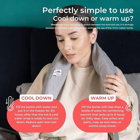 Ribcap Hot and Cold Water Wraps for Pain Relief | Light Grey | Hot Water Bottle with Cover | Extensive Coverage | Hands Free Strap | Lasting Heat & Cold | Leak Proof in Kuwait