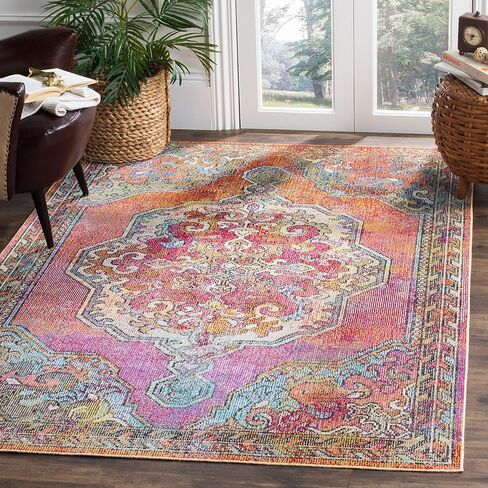 SAFAVIEH Crystal Collection Runner Rug - 2'2" x 11', Orange & Light Blue, Medallion Distressed Design, Non-Shedding & Easy Care, Ideal for High Traffic Areas in Living Room, Bedroom (CRS502A) in Saudi Arabia