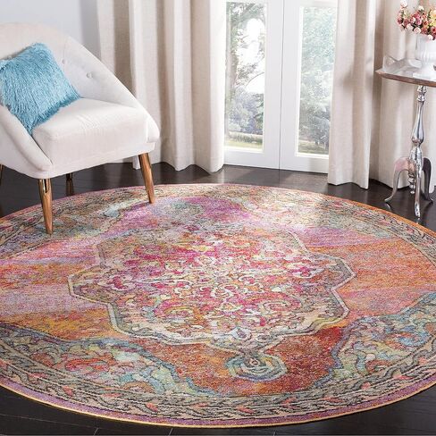 SAFAVIEH Crystal Collection Runner Rug - 2'2" x 11', Orange & Light Blue, Medallion Distressed Design, Non-Shedding & Easy Care, Ideal for High Traffic Areas in Living Room, Bedroom (CRS502A) in Saudi Arabia