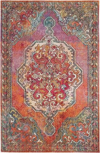 SAFAVIEH Crystal Collection Runner Rug - 2'2" x 11', Orange & Light Blue, Medallion Distressed Design, Non-Shedding & Easy Care, Ideal for High Traffic Areas in Living Room, Bedroom (CRS502A) in Saudi Arabia