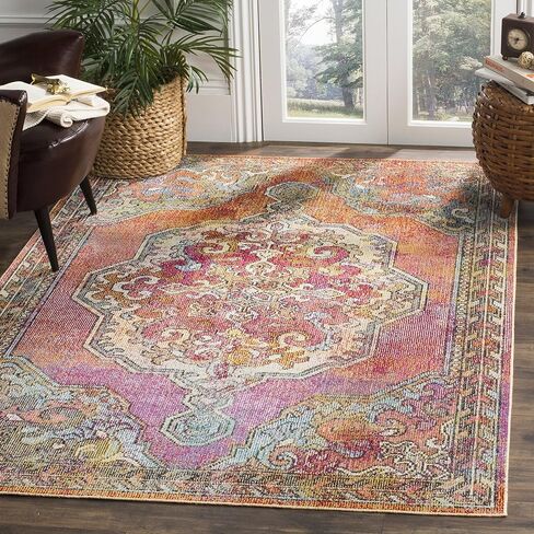 SAFAVIEH Crystal Collection Runner Rug - 2'2" x 11', Orange & Light Blue, Medallion Distressed Design, Non-Shedding & Easy Care, Ideal for High Traffic Areas in Living Room, Bedroom (CRS502A) in Saudi Arabia