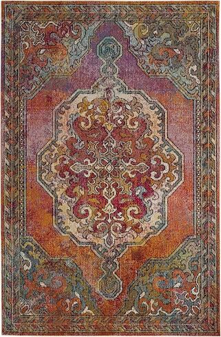 SAFAVIEH Crystal Collection Runner Rug - 2'2" x 11', Orange & Light Blue, Medallion Distressed Design, Non-Shedding & Easy Care, Ideal for High Traffic Areas in Living Room, Bedroom (CRS502A) in Saudi Arabia