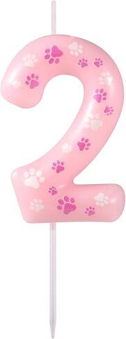 Dog Paw Birthday Candle, Pink Dog Paw Print Themed Birthday Candle Cute Numeral Birthday Cake Topper for Boy Girl Pet Birthday Decoration Party Supplies (Number 2) in Saudi Arabia