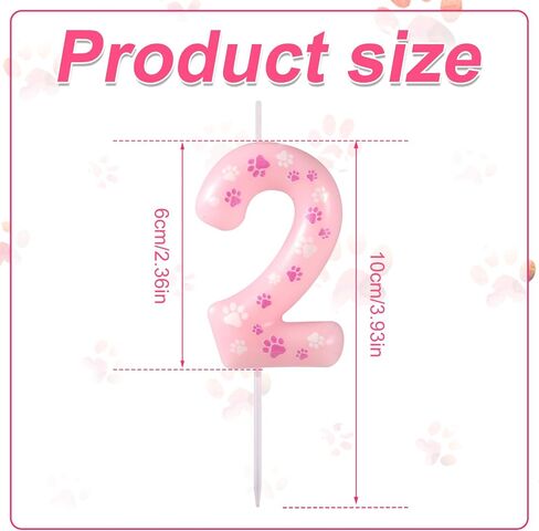 Dog Paw Birthday Candle, Pink Dog Paw Print Themed Birthday Candle Cute Numeral Birthday Cake Topper for Boy Girl Pet Birthday Decoration Party Supplies (Number 2) in Saudi Arabia