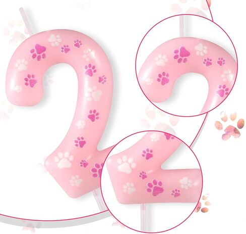 Dog Paw Birthday Candle, Pink Dog Paw Print Themed Birthday Candle Cute Numeral Birthday Cake Topper for Boy Girl Pet Birthday Decoration Party Supplies (Number 2) in Saudi Arabia