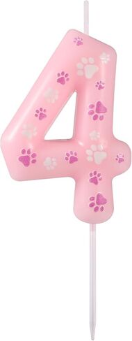Dog Paw Birthday Candle, Pink Dog Paw Print Themed Birthday Candle Cute Numeral Birthday Cake Topper for Boy Girl Pet Birthday Decoration Party Supplies (Number 2) in Saudi Arabia