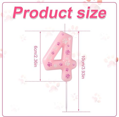 Dog Paw Birthday Candle, Pink Dog Paw Print Themed Birthday Candle Cute Numeral Birthday Cake Topper for Boy Girl Pet Birthday Decoration Party Supplies (Number 2) in Saudi Arabia