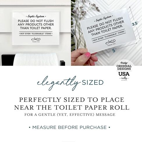Reilly Originals 3.5x5 INCH Small & Elegant Designer Acrylic Bathroom Sign ~ Septic System ~ Includes Adhesive ~ Washable, Premium Glossy finish (2) in Saudi Arabia