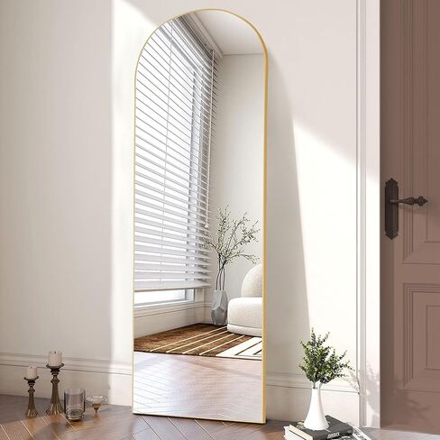 OLIXIS Arched Full Length Mirror with Stand, Full Length Mirror for Bedroom, Cloakroom, Living Room, Aluminum Alloy Thin Frame, 64"x21" Large, Floor Standing Tall, Gold in Kuwait