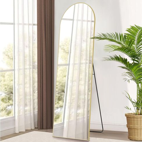 OLIXIS Arched Full Length Mirror with Stand, Full Length Mirror for Bedroom, Cloakroom, Living Room, Aluminum Alloy Thin Frame, 64"x21" Large, Floor Standing Tall, Gold in Kuwait