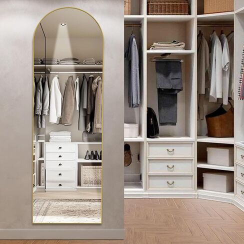 OLIXIS Arched Full Length Mirror with Stand, Full Length Mirror for Bedroom, Cloakroom, Living Room, Aluminum Alloy Thin Frame, 64"x21" Large, Floor Standing Tall, Gold in Kuwait