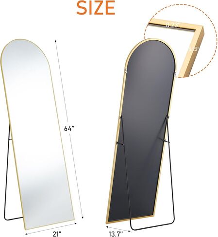 OLIXIS Arched Full Length Mirror with Stand, Full Length Mirror for Bedroom, Cloakroom, Living Room, Aluminum Alloy Thin Frame, 64"x21" Large, Floor Standing Tall, Gold in Kuwait
