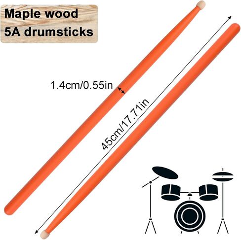 WANDIC Drum Sticks, 1 Pair Purple Percussion Instrument Sticks Classic Lightweight Maple Wood Drumsticks for Adults in Saudi Arabia