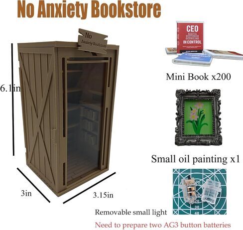 6.5'' Anxiety Bookshelf Shake Away Your Anxiety, 3D Printed Miniature Bookstore Mini Bookshelf Shake Anxiety Stress Reliever Gift for Book Lovers with 200 Tiny Books in Saudi Arabia