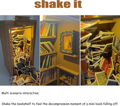 6.5'' Anxiety Bookshelf Shake Away Your Anxiety, 3D Printed Miniature Bookstore Mini Bookshelf Shake Anxiety Stress Reliever Gift for Book Lovers with 200 Tiny Books in Saudi Arabia