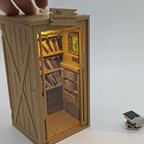 6.5'' Anxiety Bookshelf Shake Away Your Anxiety, 3D Printed Miniature Bookstore Mini Bookshelf Shake Anxiety Stress Reliever Gift for Book Lovers with 200 Tiny Books in Saudi Arabia
