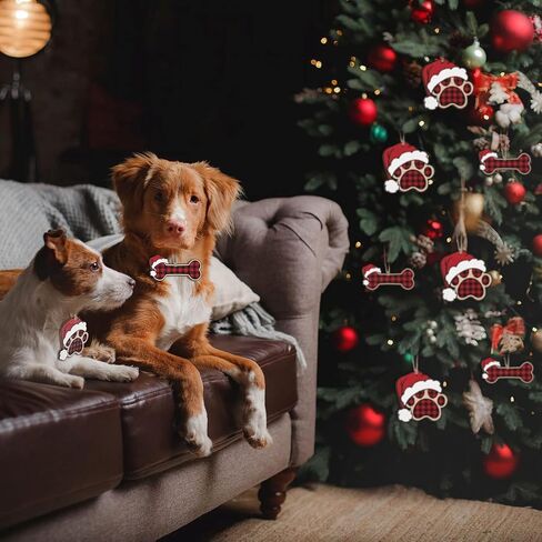 36 Pcs Dog Paw Christmas Ornament Pet Paw Wooden Dog Bone Paw Print Cutout Dog Hanging Wood Dog Decoration Buffalo Plaid Cutout Jute Christmas Tree Gift in Saudi Arabia