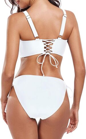 Ocean Blues Women's Two-Piece Bikini Set with Lace-Up Back Bralette Keyhole Bikini Top and Tie-Side Bottoms in Saudi Arabia