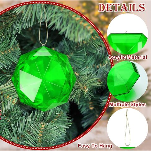 4 Pack Jewel Christmas Ornaments 3.9"- 6.2" Xmas Tree Hanging Ornaments Acrylic Rectangle Jewel Hanging Decors Glitter Xmas Rectangle Gemstones for Xmas Wedding Holiday Party Decor(Red) in Kuwait