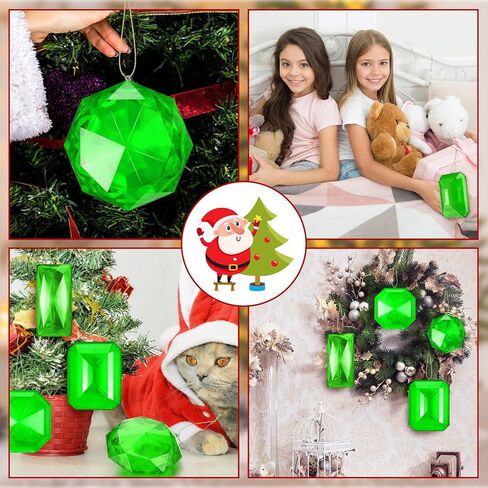 4 Pack Jewel Christmas Ornaments 3.9"- 6.2" Xmas Tree Hanging Ornaments Acrylic Rectangle Jewel Hanging Decors Glitter Xmas Rectangle Gemstones for Xmas Wedding Holiday Party Decor(Red) in Kuwait