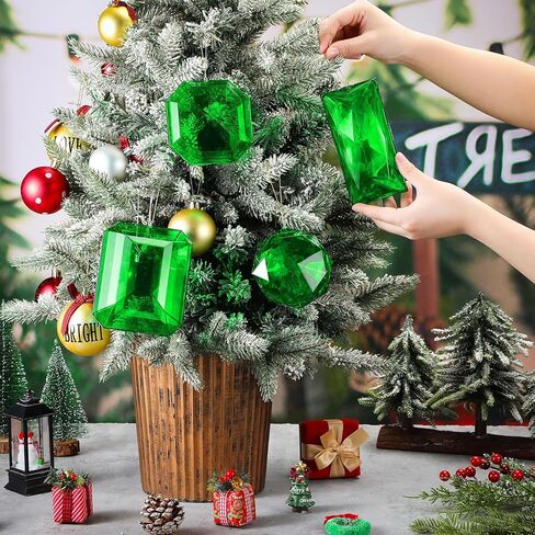 4 Pack Jewel Christmas Ornaments 3.9"- 6.2" Xmas Tree Hanging Ornaments Acrylic Rectangle Jewel Hanging Decors Glitter Xmas Rectangle Gemstones for Xmas Wedding Holiday Party Decor(Red) in Kuwait