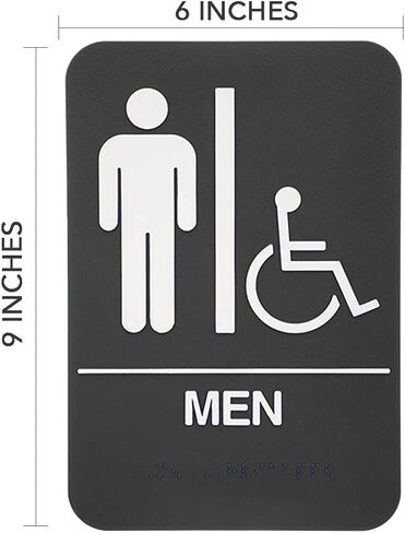 All Gender Braille Restroom Sign Black | Comes With Double Sided 3M Tape to Secure Perfectly in Less Than a Minute | Unique Design and Highly Visible - Dimensions 9 x 6 Inch in Saudi Arabia