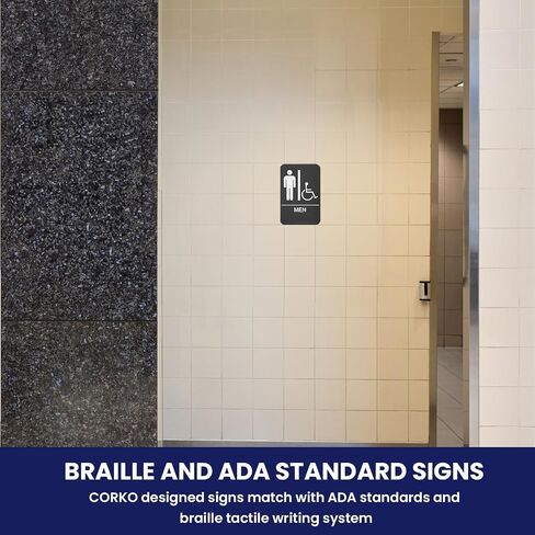 All Gender Braille Restroom Sign Black | Comes With Double Sided 3M Tape to Secure Perfectly in Less Than a Minute | Unique Design and Highly Visible - Dimensions 9 x 6 Inch in Saudi Arabia