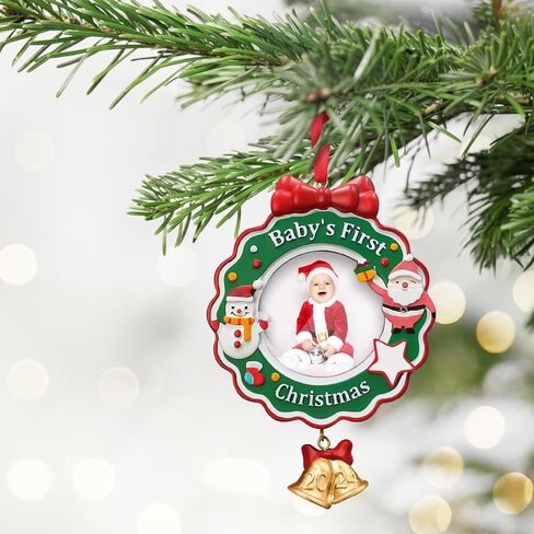 Baby's First Christmas Picture Frame, Chrismas Ornament 2024 Year Dated, My Very First Christmas Baby Photo Frame, Personalized DIY Keepsake Photo Plaque Christmas Ornament for Girl or Boy Child in Saudi Arabia