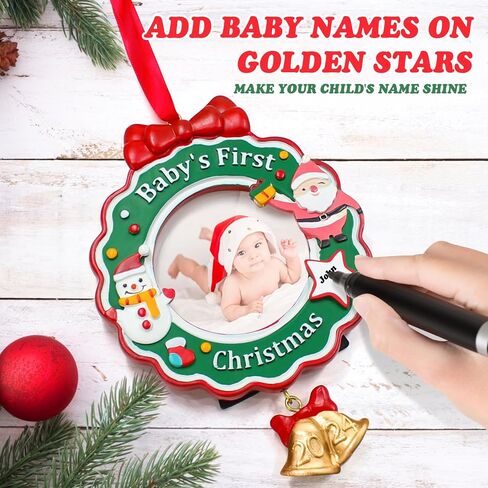 Baby's First Christmas Picture Frame, Chrismas Ornament 2024 Year Dated, My Very First Christmas Baby Photo Frame, Personalized DIY Keepsake Photo Plaque Christmas Ornament for Girl or Boy Child in Saudi Arabia