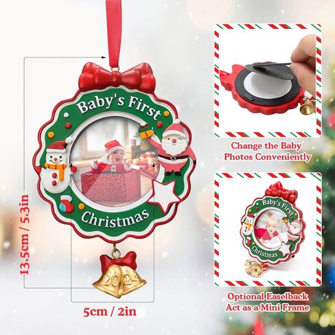 Baby's First Christmas Picture Frame, Chrismas Ornament 2024 Year Dated, My Very First Christmas Baby Photo Frame, Personalized DIY Keepsake Photo Plaque Christmas Ornament for Girl or Boy Child in Saudi Arabia