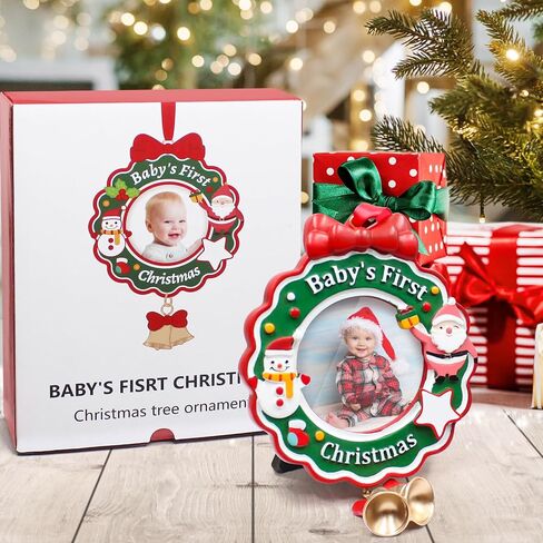 Baby's First Christmas Picture Frame, Chrismas Ornament 2024 Year Dated, My Very First Christmas Baby Photo Frame, Personalized DIY Keepsake Photo Plaque Christmas Ornament for Girl or Boy Child in Saudi Arabia
