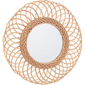 Rattan Round Wall Mirror Kawaii Room Decor Rattan Makeup Mirror Boho Wall Decor Mirrors Simple Hanging Mirror Decorative Mirror Wicker Round Wall Mirror Makeup Mirror Wall Mounted