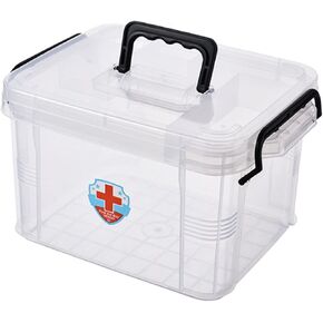 Medicine Storage Organizer Family Plastic First Aid Box with Handle Clear Family Emergency Kit Medication Storage Organizer Box Bins 12.2x9x7.5inch Transparent