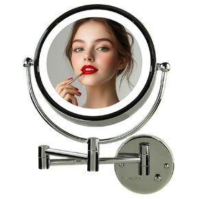 OVENTE 9" Lighted Wall Mount Makeup Mirror with 1X/7X Magnification, Double Sided Magnifying Vanity Mirror, LED Glow Light, 360° Swivel Design, Extendable & Folding Arm, Polished Chrome MPWD3185CH1X7X
