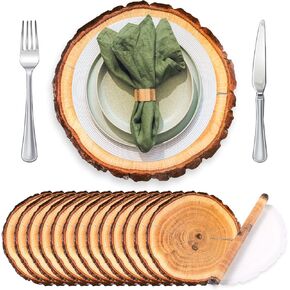 TaoBary 100 Pieces Disposable Wooden Slice Paper Place Mats Round Rustic Brown Wood Slices Charger Place Mat Bulk Table Paper Placemats for Summer Spring Fall Wedding Dinner Baby Shower Birthday Party