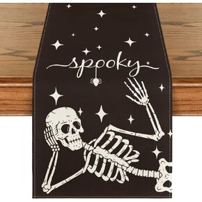 Artoid Mode Spooky Skeleton Spider Bone Halloween Table Runner, Holiday Kitchen Dining Table Decoration for Home Party Decor 13 x 72 Inch