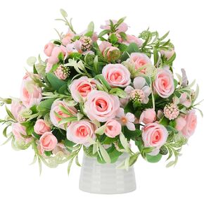 Kisflower 6 Bunches Red Artificial Rose Flowers Artificial Silk Flowers Red Rose Leaf Valentines Wedding Centerpieces Fake Rose Flowers for Home Office Bridal Party Decorations