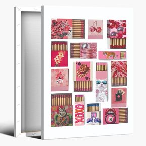 Vintage Trendy Matches Canvas Print Wall Art Girly Preppy Matchbox Poster Retro Matchbook Art for Bar Cart Aesthetic Print for Apartment Dorm Living Room Home Decor 12x16inch Unframed