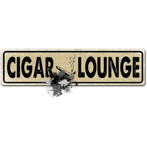 Vintage Cigar Lounge Metal Tin Sign, Funny Slim Wall Art Decor, Antique Looking Iron Poster for Home Farmhouse Man Cave Bar Cafe Garage Bedroom, 4x16inches