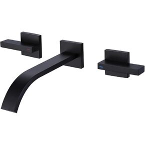 RBROHANT Brushed Brass Wall Mount Bathroom Faucet Matte Black Bathroom Sink Faucet, 2 Handles, Wall Mounted, Rough-in Valve Included, RB0998